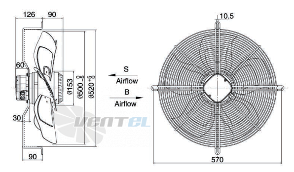 Размеры Weiguang YWF-6E-500-S-145/65-G Размеры Weiguang YWF-6E-500-S-145/65-G