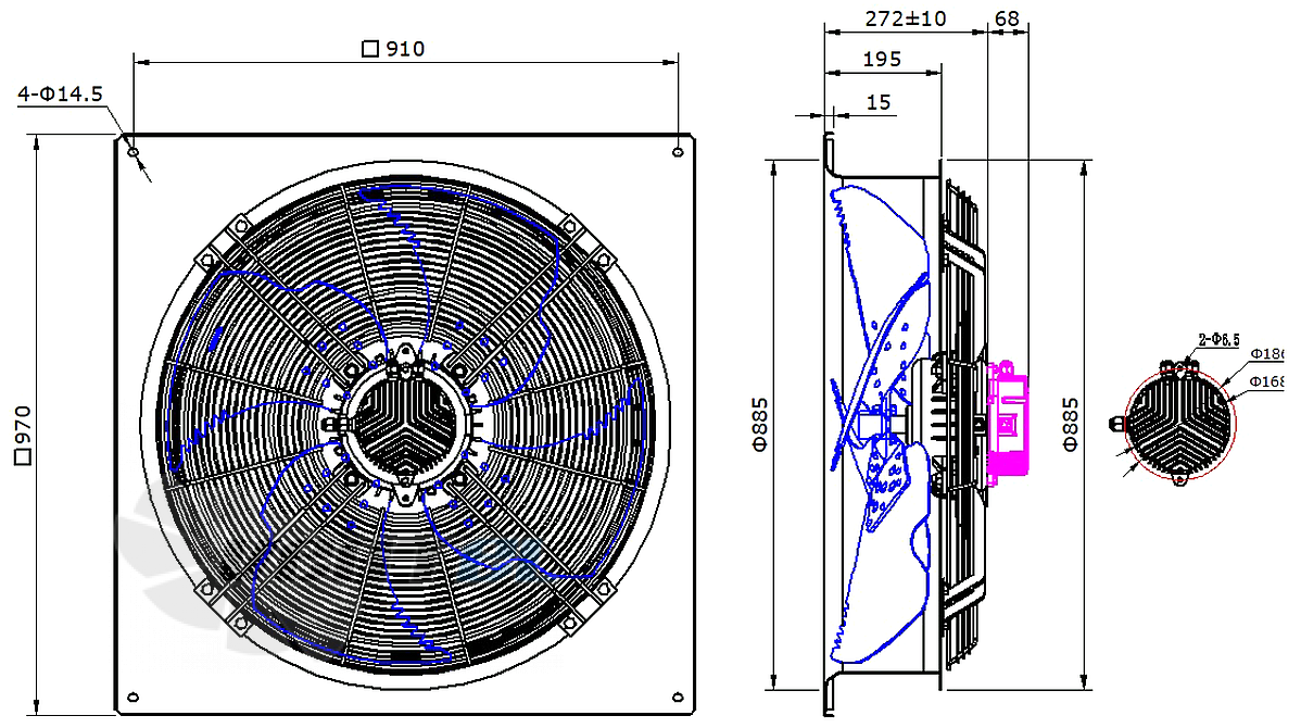 Габаритные размеры Weiguang EC210/40D3G01-AS800/165A1-01-B1 Габаритные размеры Weiguang EC210/40D3G01-AS800/165A1-01-B1