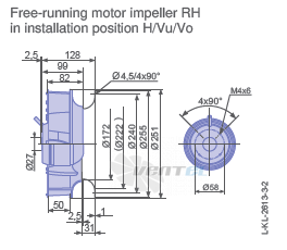 Ziehl-abegg RH25V-2EP.WD.1R габаритные и присоединительные размеры, диаметр, рабочее колесо Ziehl-abegg RH25V-2EP.WD.1R габаритные и присоединительные размеры, диаметр, рабочее колесо