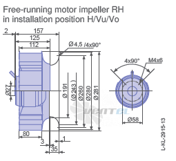 Ziehl-abegg RH28L-4EP.WC.2R габаритные и присоединительные размеры, диаметр, рабочее колесо Ziehl-abegg RH28L-4EP.WC.2R габаритные и присоединительные размеры, диаметр, рабочее колесо