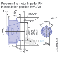 Ziehl-abegg RH35V-6DK.2A.1R габаритные и присоединительные размеры, диаметр, рабочее колесо Ziehl-abegg RH35V-6DK.2A.1R габаритные и присоединительные размеры, диаметр, рабочее колесо