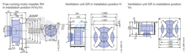 Ziehl-abegg RGR35V-6IK.BF.1R габаритные и присоединительные размеры, диаметр, рабочее колесо Ziehl-abegg GR35V-6IK.BF.1R габаритные и присоединительные размеры, диаметр, рабочее колесо