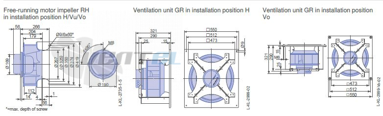 Ziehl-abegg RRH40V-ZIK.DC.1R 1- фазный 220V габаритные и присоединительные размеры, диаметр, рабочее колесо Ziehl-abegg RH40V-ZIK.DC.1R 1- фазный 220V габаритные и присоединительные размеры, диаметр, рабочее колесо