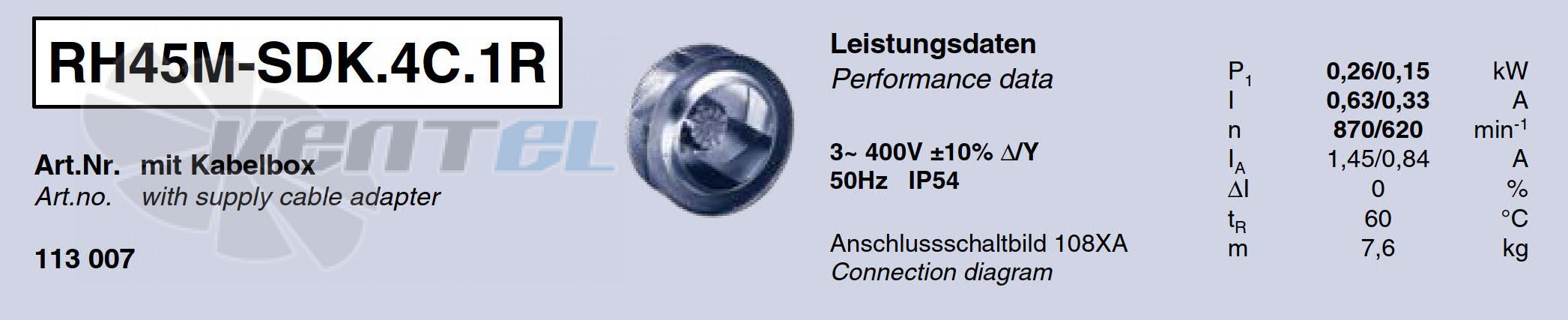 Характеристики Ziehl-abegg RH45M-SDK.4C.1R Характеристики Ziehl-abegg RH45M-SDK.4C.1R