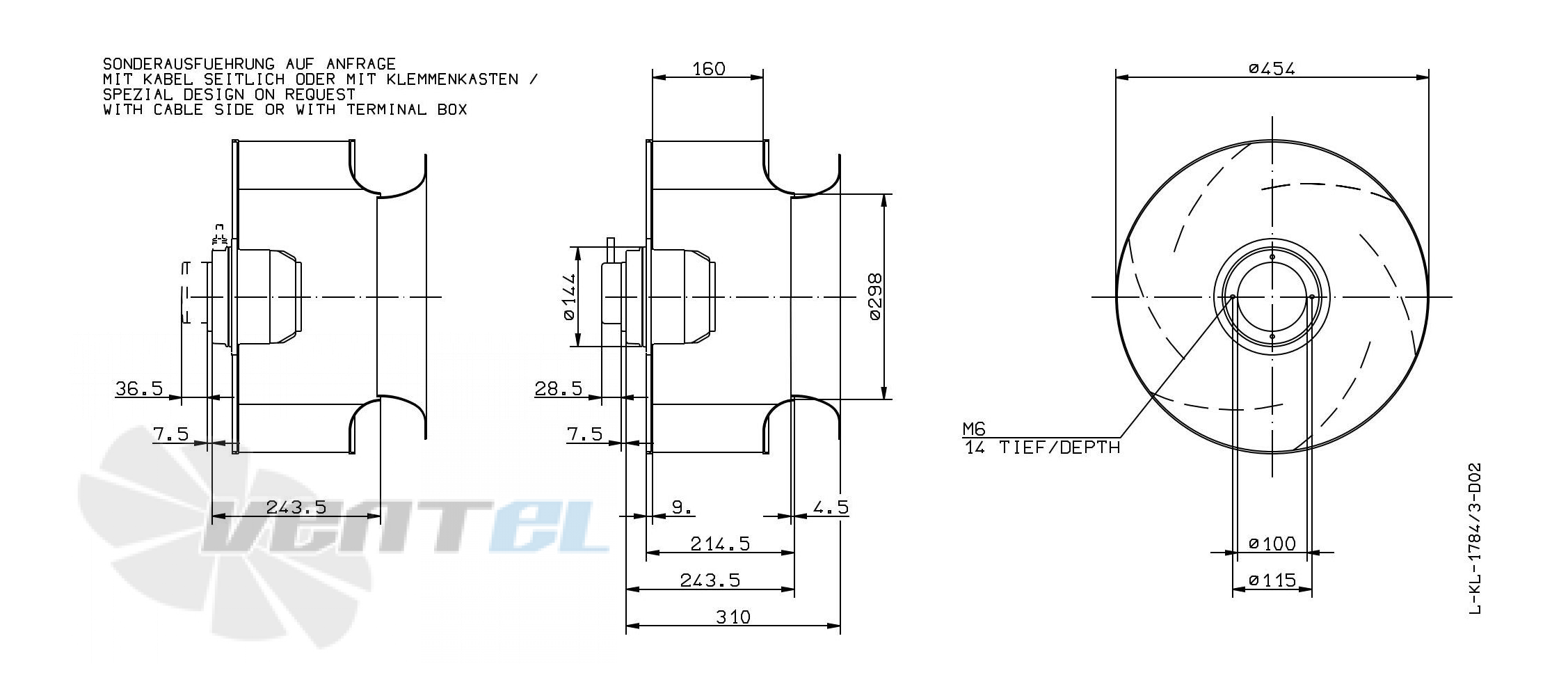 Габаритные и присоединительные размеры Ziehl-abegg RH45M-SDK.4C.1R Габаритные и присоединительные размеры Ziehl-abegg RH45M-SDK.4C.1RR