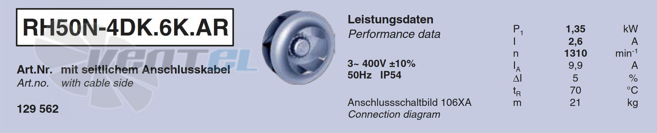 Характеристики Ziehl-abeggRH50N-4DK.6K.AR Характеристики Ziehl-abeggRH50N-4DK.6K.AR