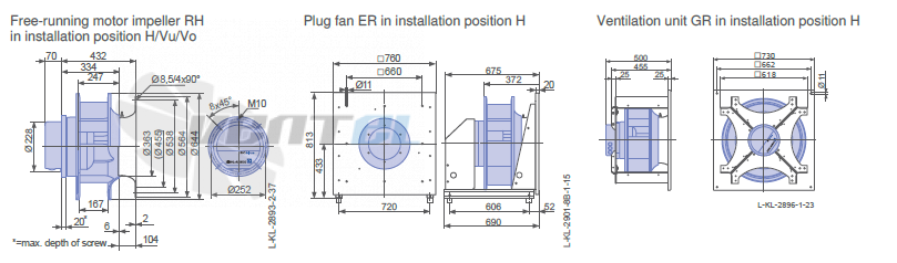 Ziehl-abegg GR56C-ZID.GL.CR 3ф 380V габаритные и присоединительные размеры, диаметр, рабочее колесо Ziehl-abegg GR56C-ZID.GL.CR 3ф 380V габаритные и присоединительные размеры, диаметр, рабочее колесо