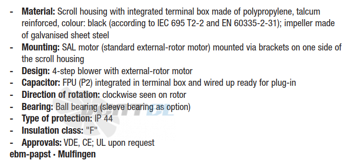 Описание Ebmpapst D2E160-FI01-01