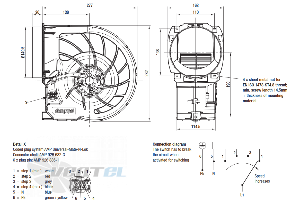 Габаритные размеры Ebmpapst D2E160-FI01-01