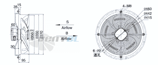 Размеры Weiguang YWF-4E-350-S-102/47-R