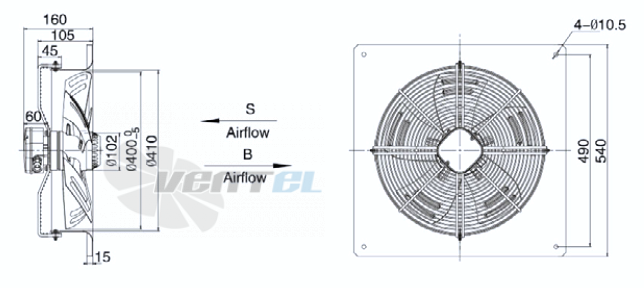 Размеры Weiguang YWF-4D-400-S-102/47-B1