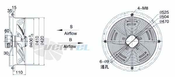 Размеры Weiguang YWF-4D-400-S-102/60-R