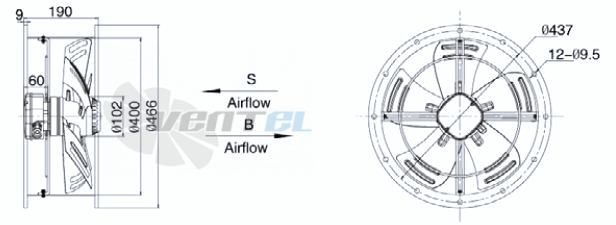 Размеры Weiguang YWF-4D-400-S-102/60-T