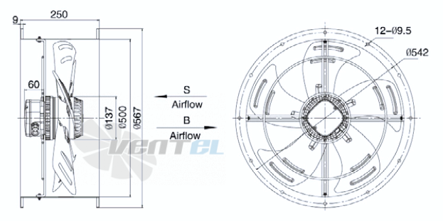 Размеры Weiguang YWF-4D-500-S-137/42-T