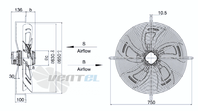 Размеры Weiguang YWF-4D-630-B-180/75-G