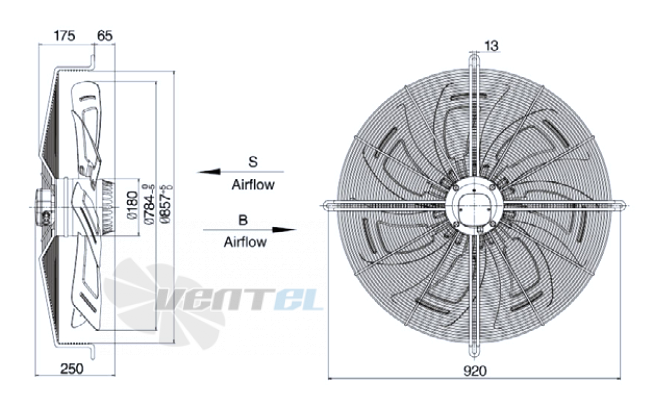 Размеры Weiguang YWF-12D-800-S-180/75-G