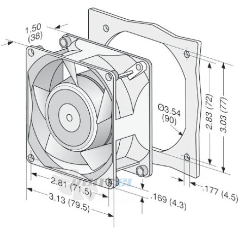 Габаритные размеры Ebmpapst 80x80x38 AC
