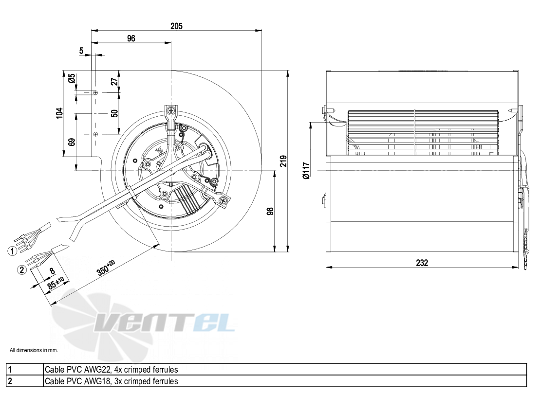 Габаритные размеры Ebmpapst D3G146-AH50-01