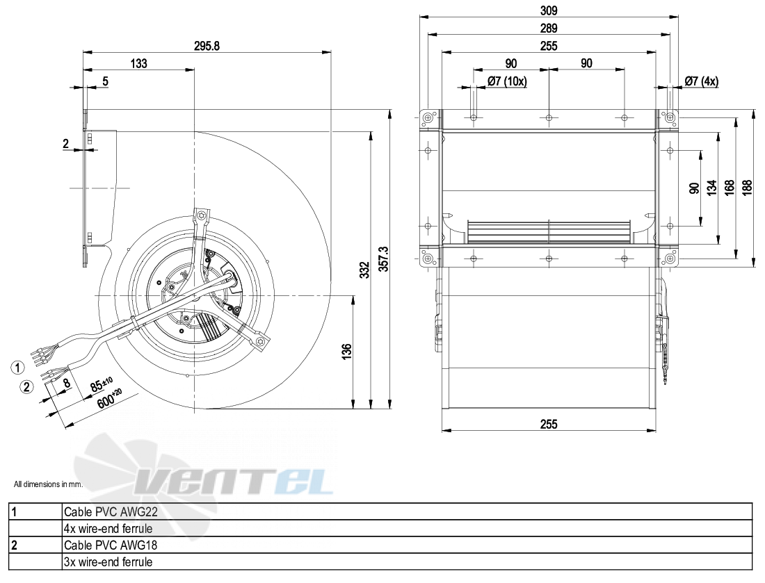 Габаритные размеры Ebmpapst D3G180-AB62-01