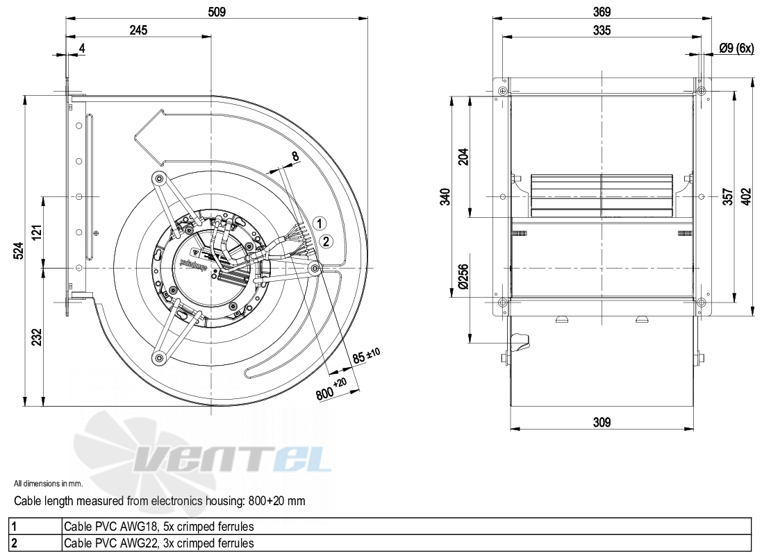 Габаритные размеры Ebmpapst D3G318-AA37-11
