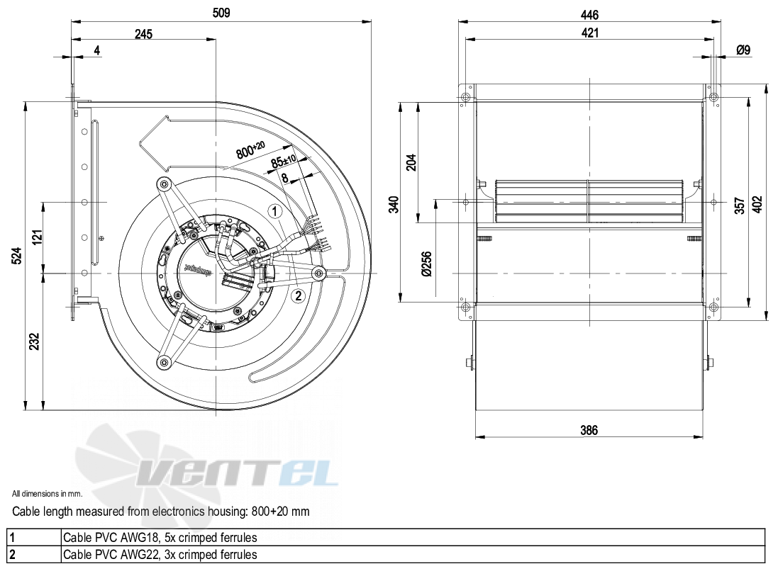 Габаритные размеры Ebmpapst D3G318-BB34-11