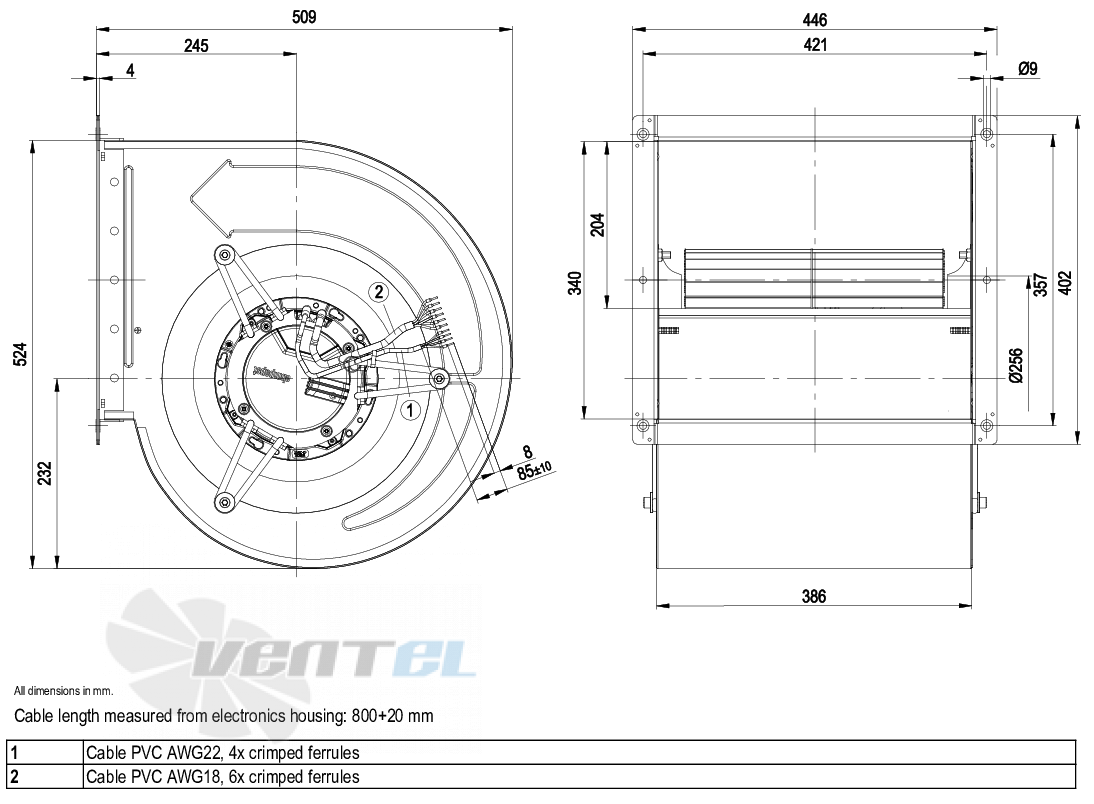 Габаритные размеры Ebmpapst D3G318-BB35-01