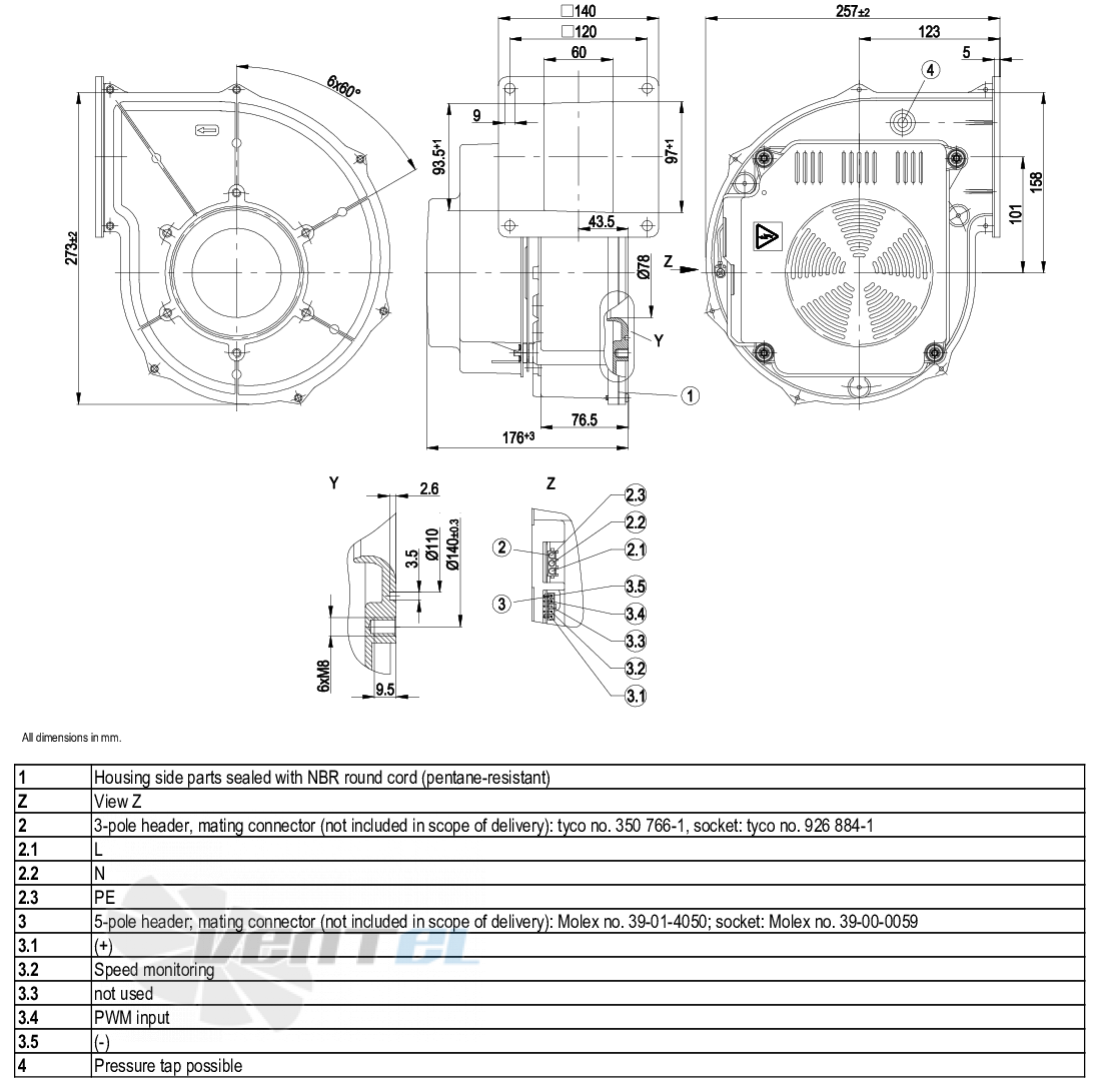 Габаритные размеры Ebmpapst G1G170-AB05-20