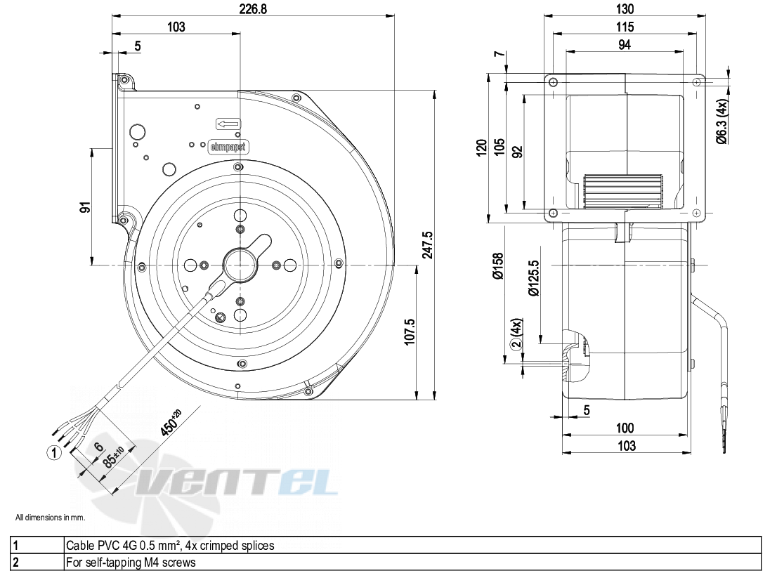 Габаритные размеры Ebmpapst G2E146-DW07-01