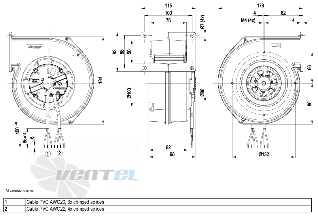 Габаритные размеры Ebmpapst G3G120-BC25-01