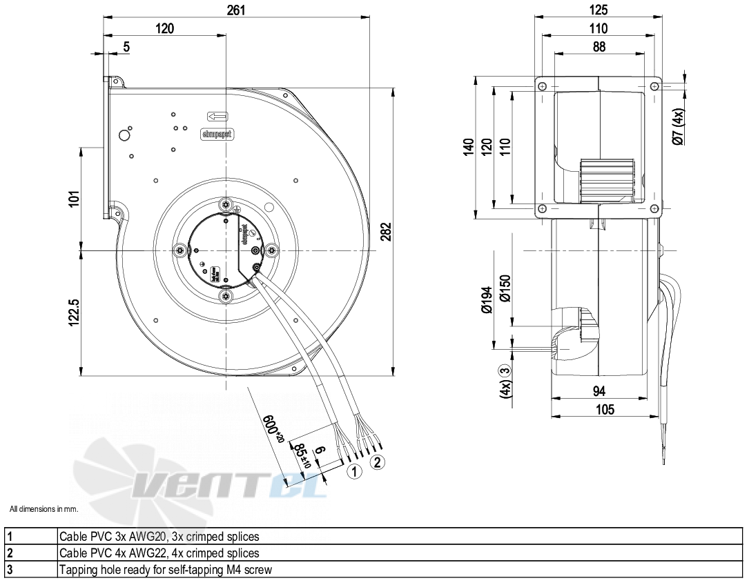 Габаритные размеры Ebmpapst G3G180-CG01-03