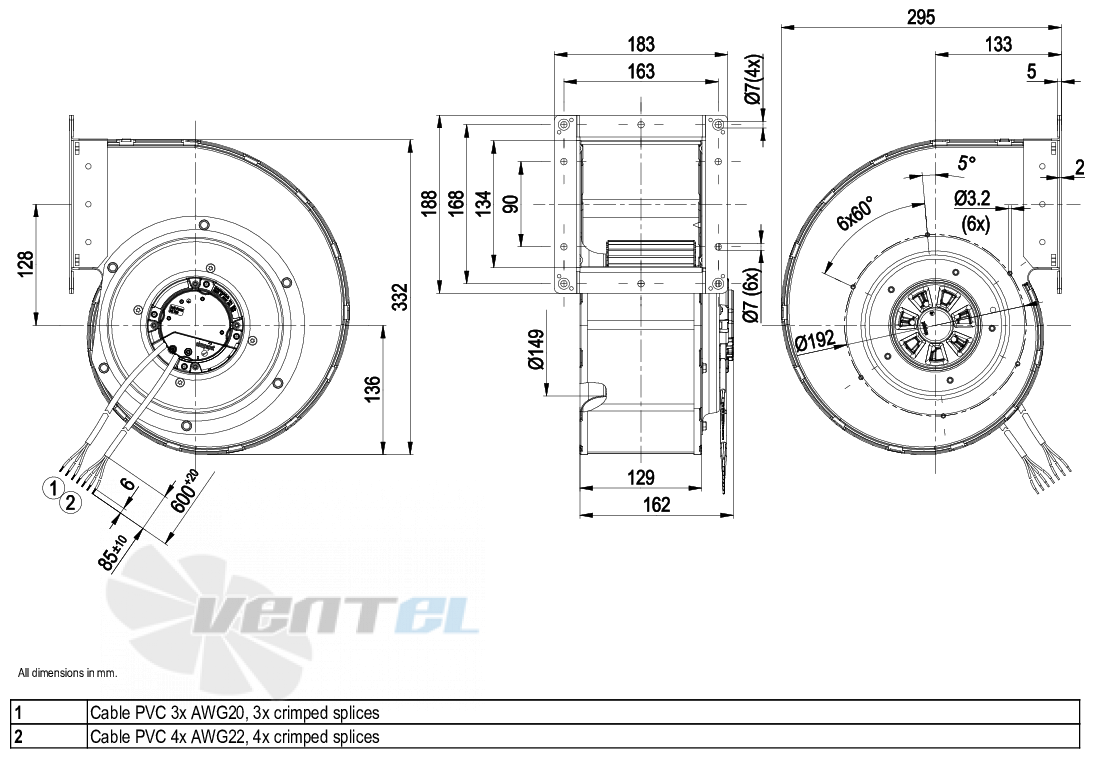 Габаритные размеры Ebmpapst G3G180-EF01-03