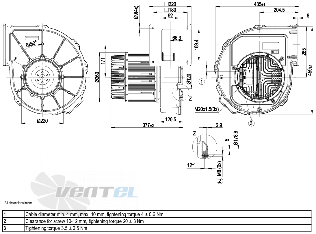 Габаритные размеры Ebmpapst G3G250-MW50-01