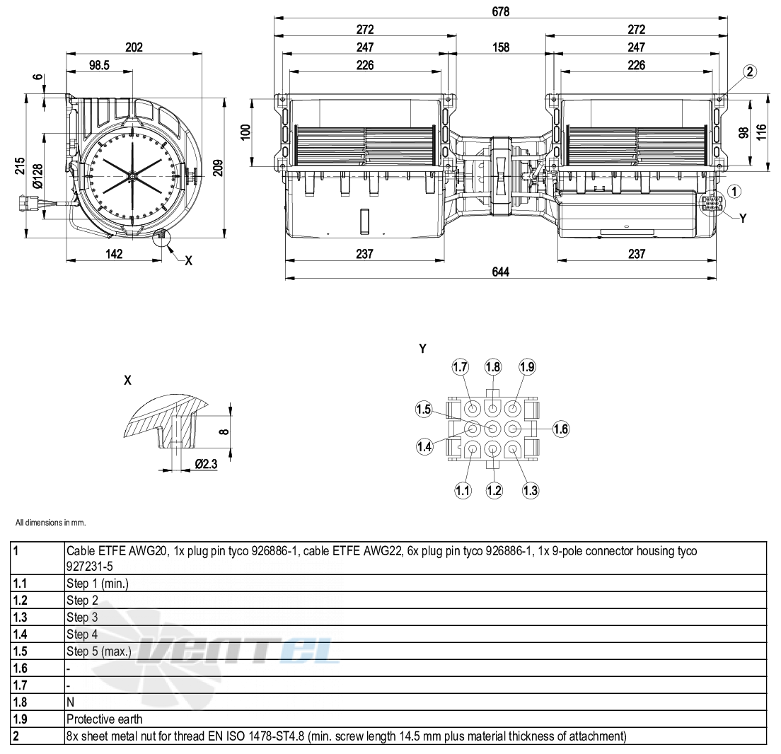 Габаритные размеры Ebmpapst K4E146-AB73-21