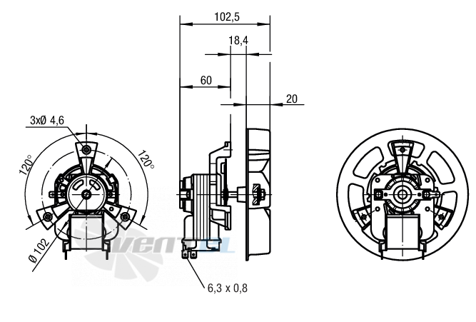 Габаритные размеры Ebmpapst R2A150-AA