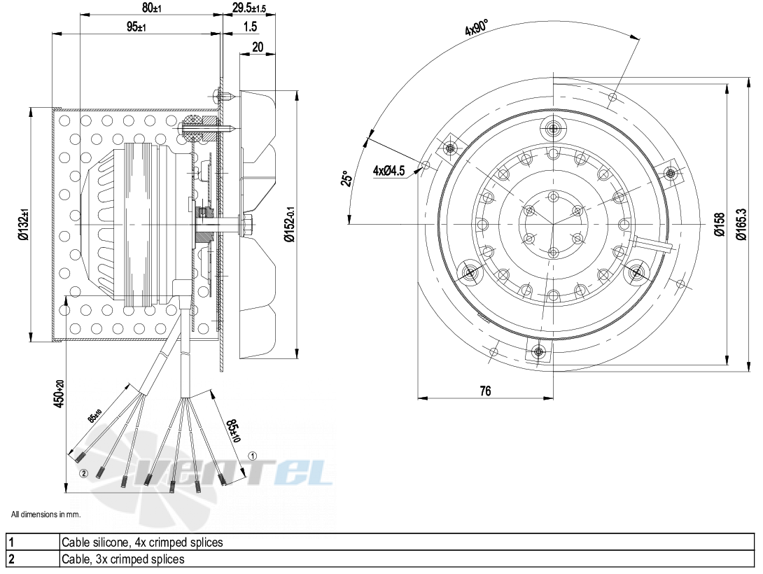 Габаритные размеры Ebmpapst R2E150-AN91-05