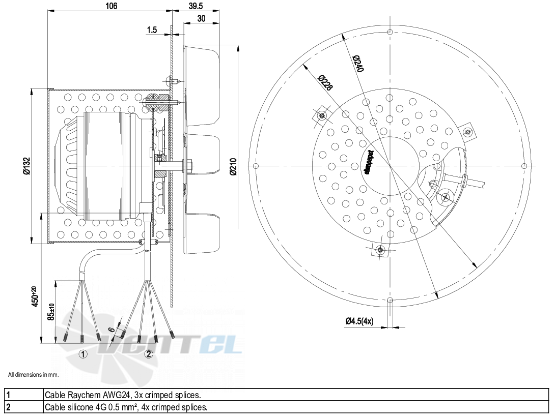 Габаритные размеры Ebmpapst R2E210-AA34-05