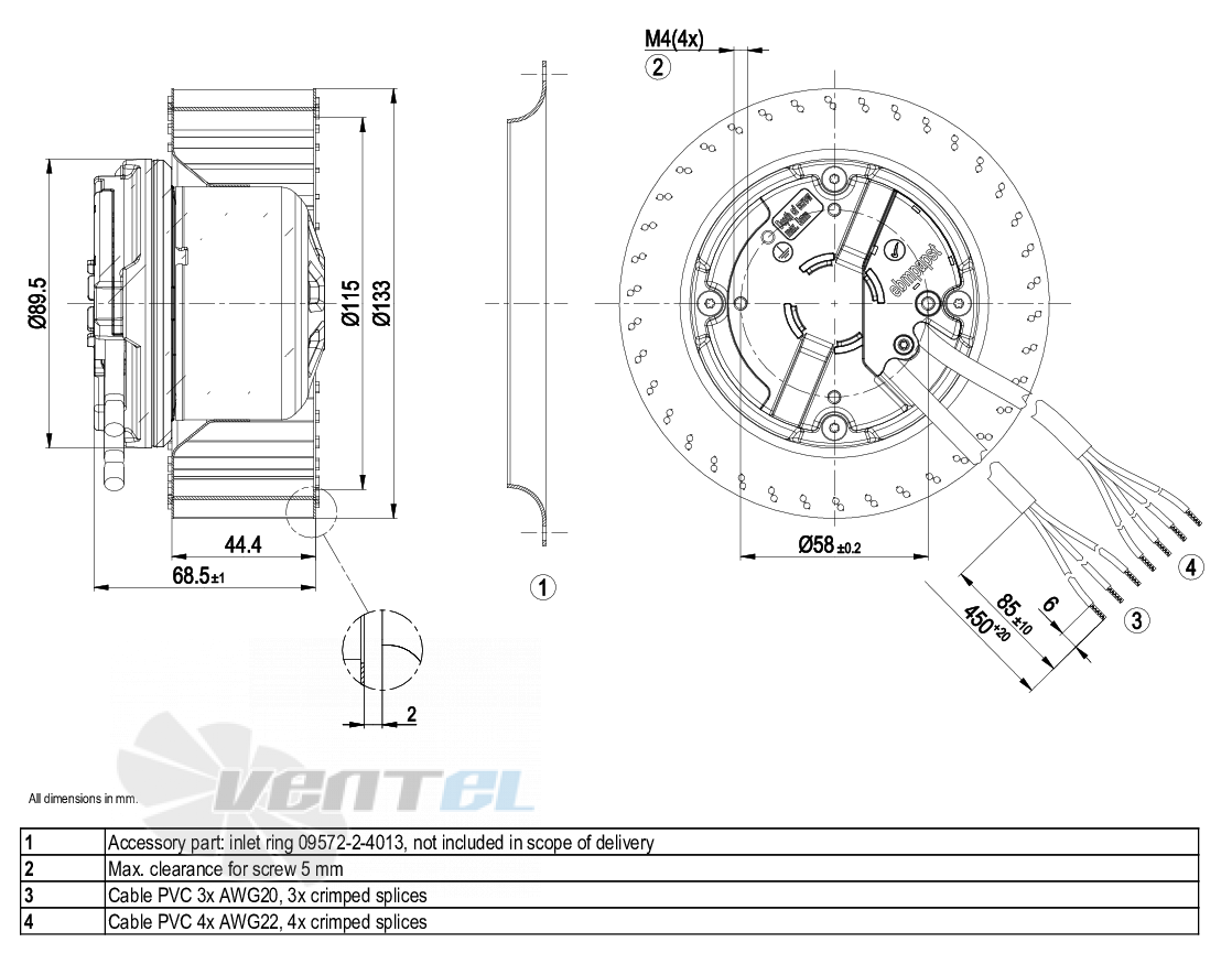 Габаритные размеры Ebmpapst R3G133-AK03-01