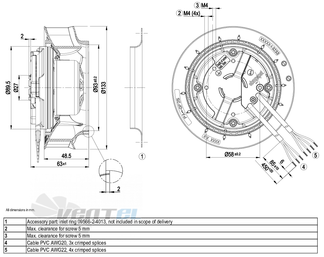 Габаритные размеры Ebmpapst R3G133-RA01-03