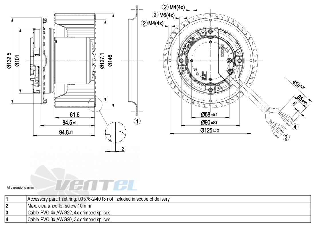 Габаритные размеры Ebmpapst R3G146-AK07-01