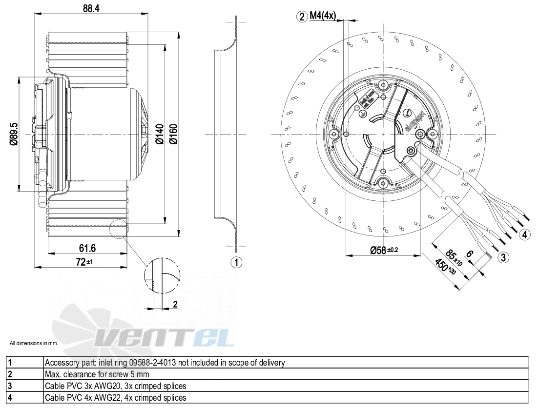 Габаритные размеры Ebmpapst R3G160-AK01-01