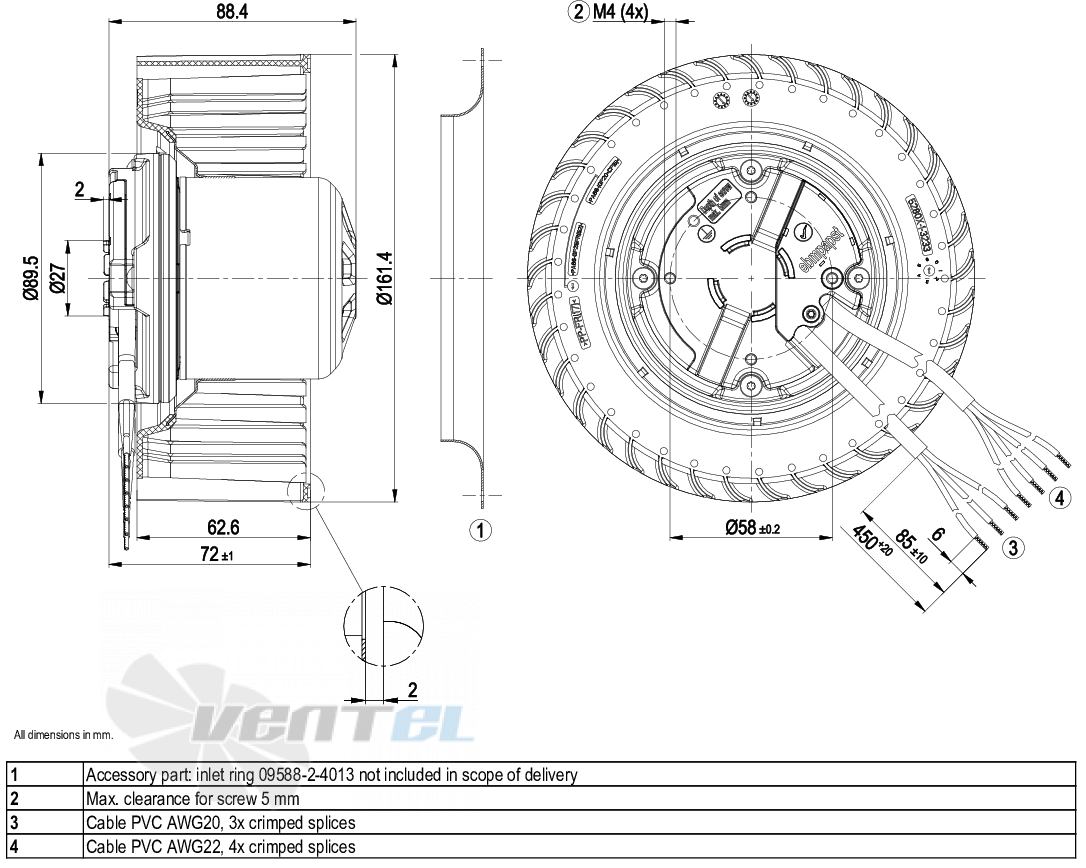 Габаритные размеры Ebmpapst R3G160-AN01-01