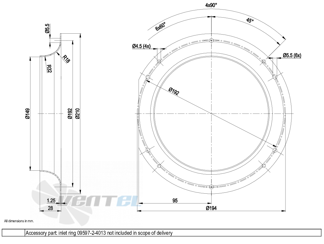 Габаритные размеры Ebmpapst R3G180-AR01-01