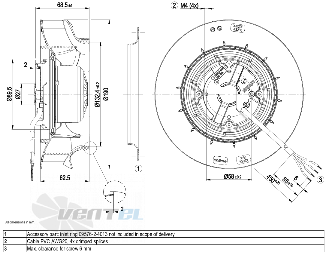 Габаритные размеры Ebmpapst R3G190-RB01-01