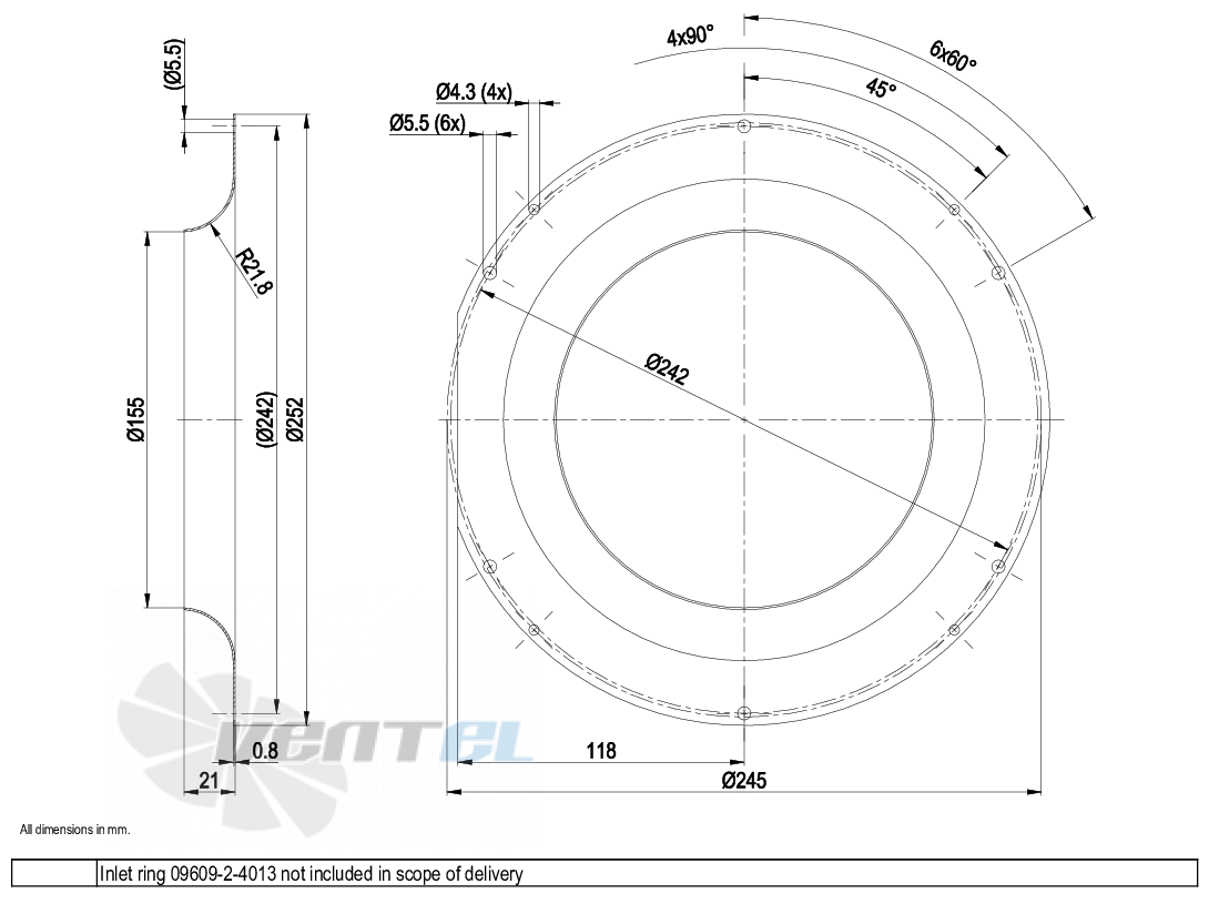 Габаритные размеры Ebmpapst R3G220-RC05-03