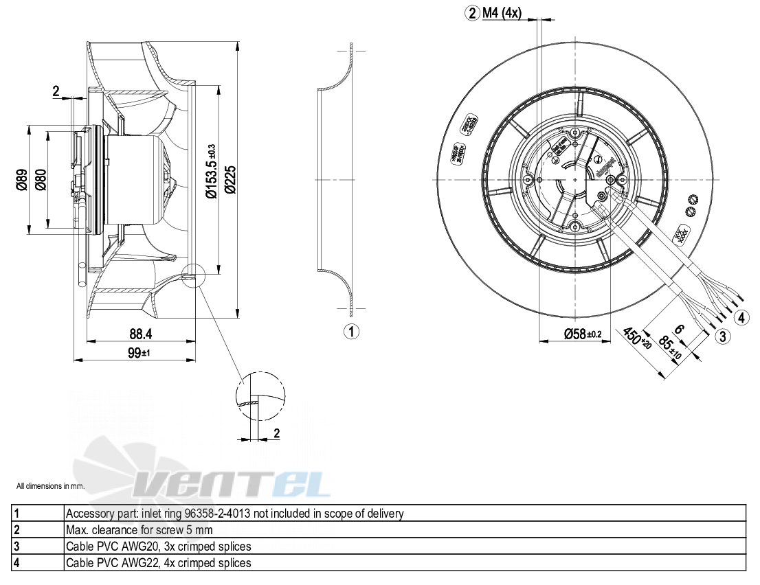 Габаритные размеры Ebmpapst R3G225-RD05-03