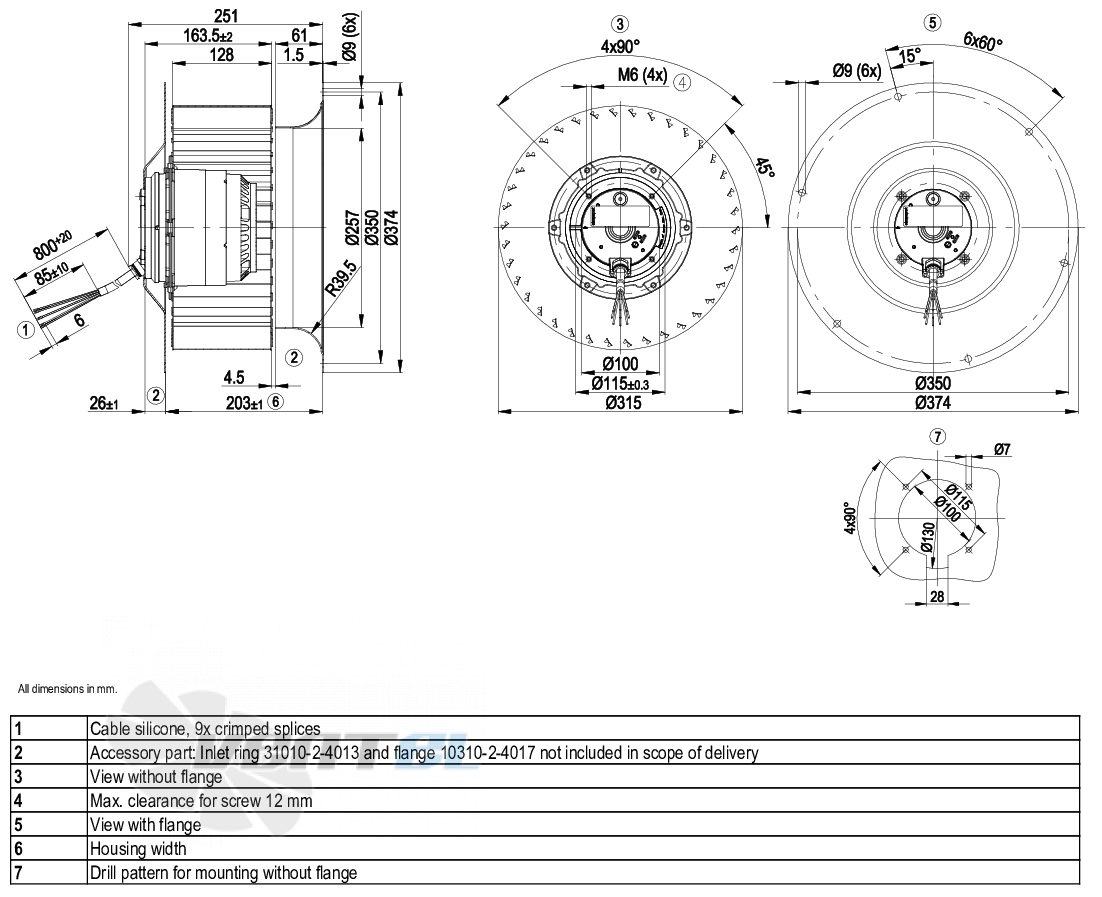 Габаритные размеры Ebmpapst R6D310-CG03-01