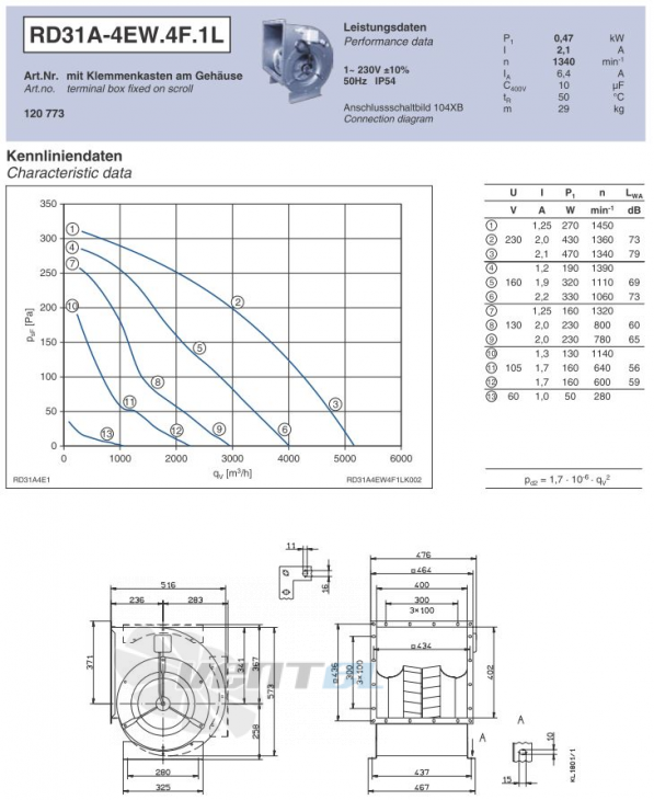 Ziehl-abegg RD31A-4EW.4F.1L центробежный двухстороннего всасывания