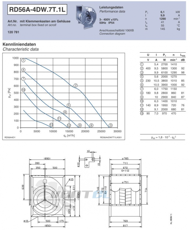 Ziehl-abegg RD56A-4DW.7T.1L центробежный двухстороннего всасывания
