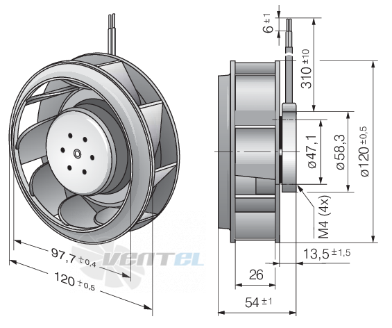 Габаритные размеры Ebmpapst RER120-26-18-2TDP