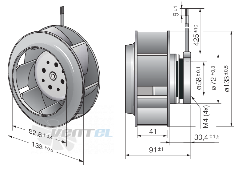 Габаритные размеры Ebmpapst RER133-41-14-2TDP